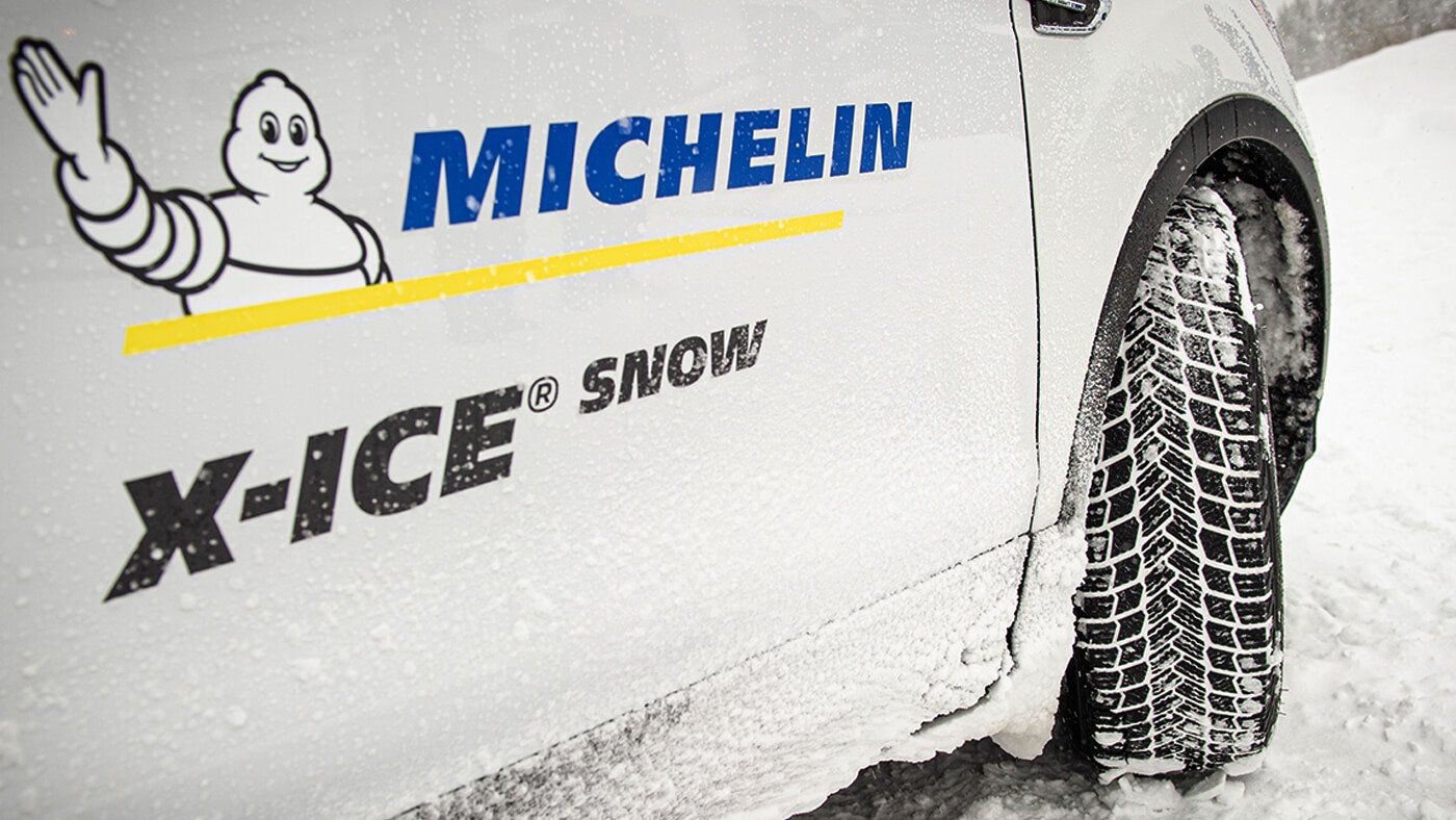 View of Michelin truck and new Michelin X-Ice Snow tire on the road